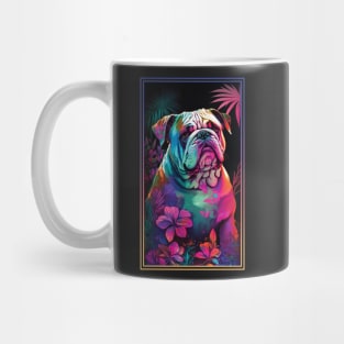 Bulldog Vibrant Tropical Flower Tall Digital Oil Painting Portrait Mug